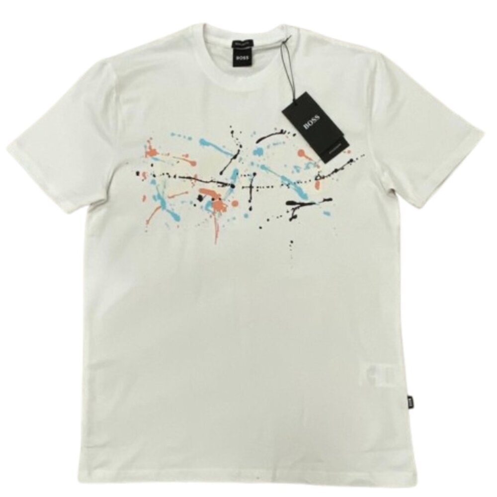 NWT Hugo Boss Men's Splatter-effect Logo Print White T-Shirt Size XL $89